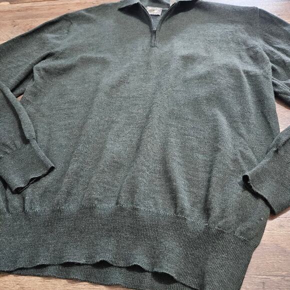 Lord & Taylor Sweater Mens 100% Pure New Merino Wool 1/4 Zip Pullover Green Sz M - Picture 3 of 14